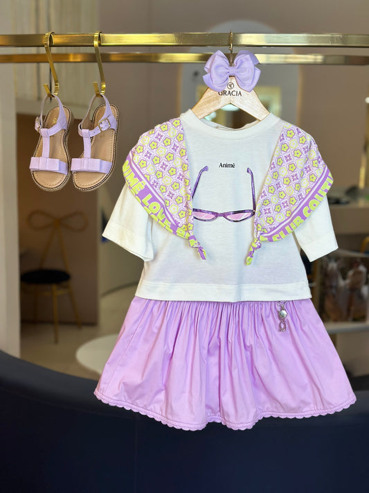 Conjunto Lenço e Saia-shorts Lilás Animê: frescor e sofisticação em cada detalhe