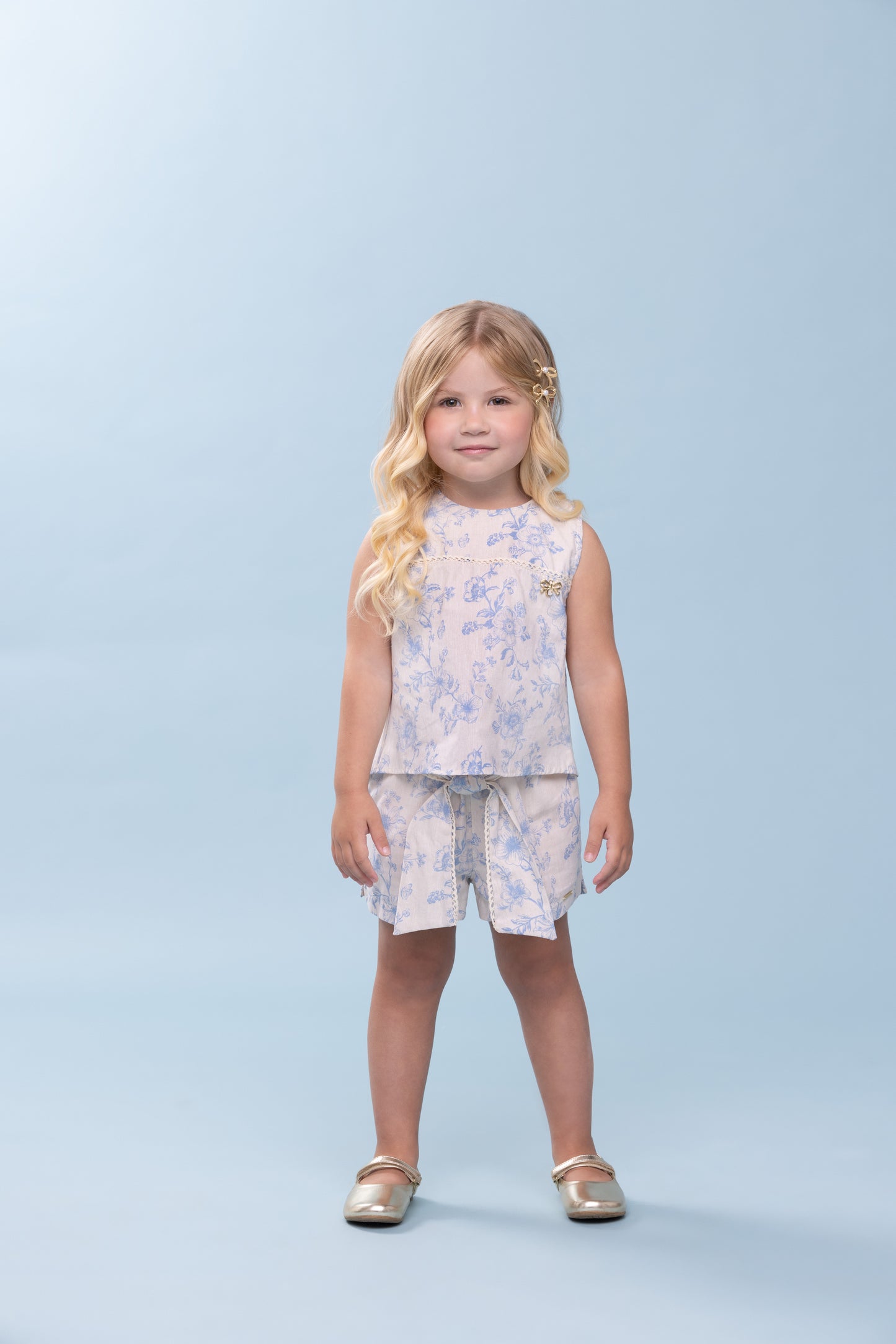 Conjunto Infantil Blusa e Shorts Algodão Toile Du Jour Azul - Charpey
