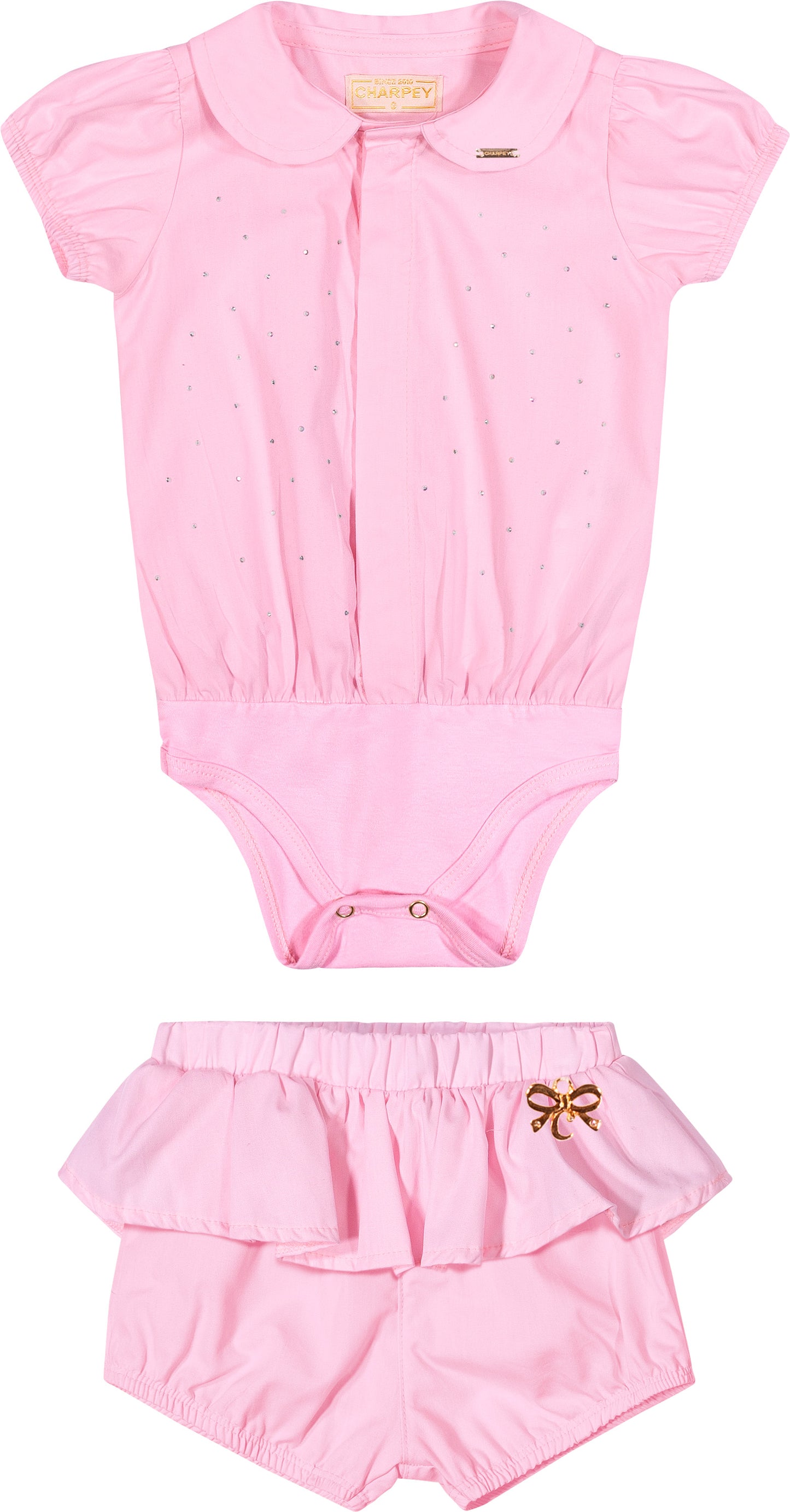Conjunto Bebê Body e Shorts Algodão Aplicações Strass - Charpey