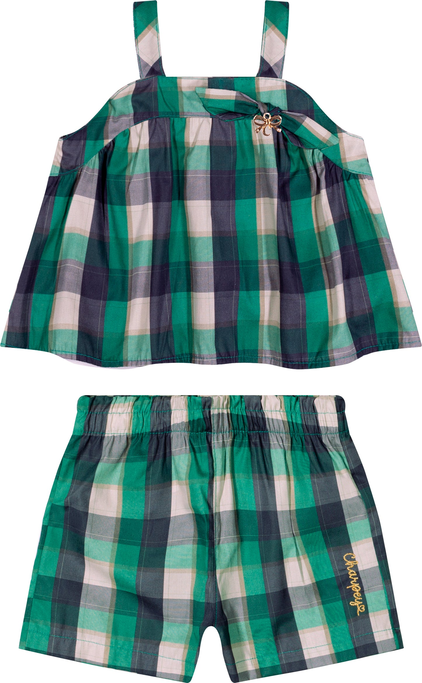 Conjunto Infantil Blusa e Shorts Algodão Xadrez Verde - Charpey
