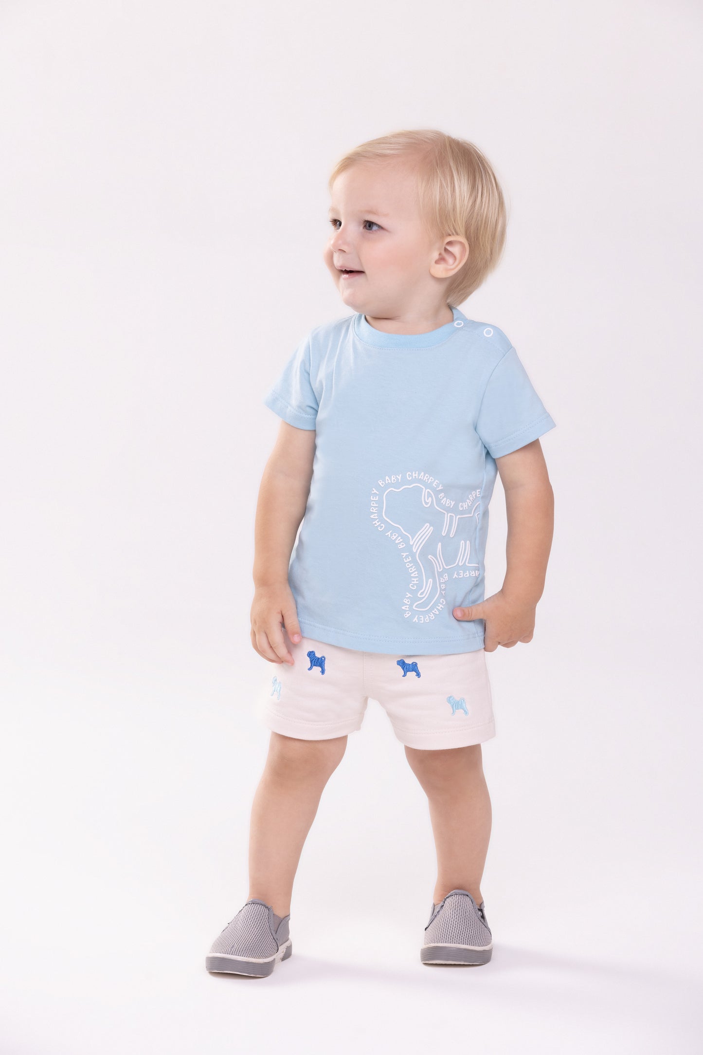 Conjunto Infantil Camiseta Algodão Azul e Bermuda Moletom Off - Charpey
