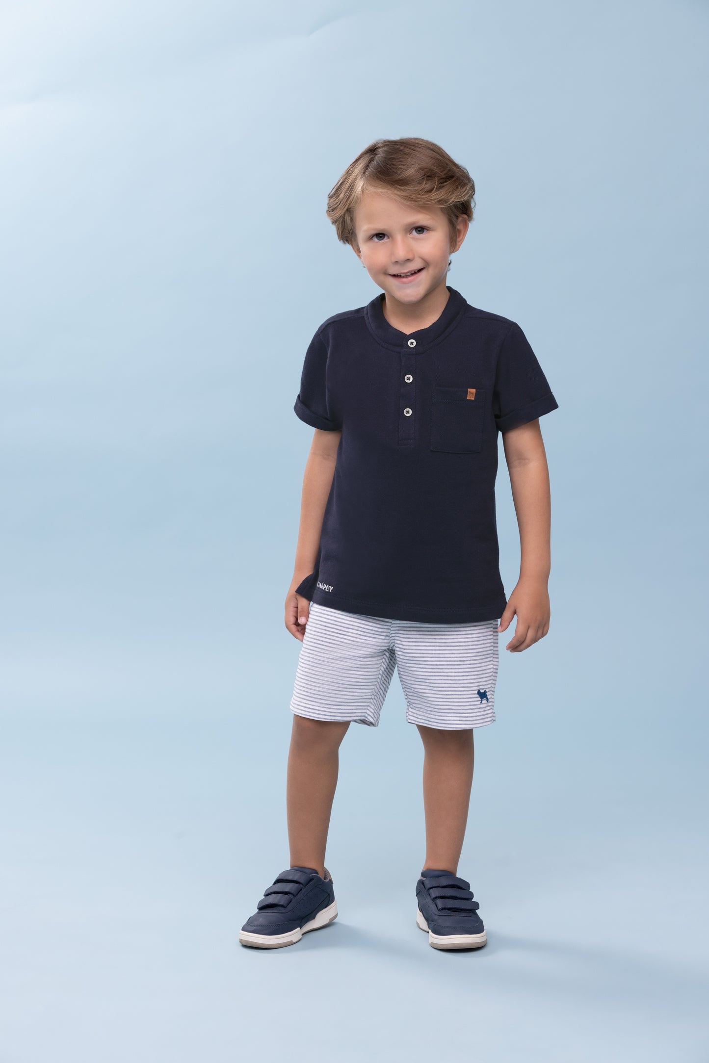Conjunto Infantil Camisa Marinho e Bermuda de Sarja - Charpey