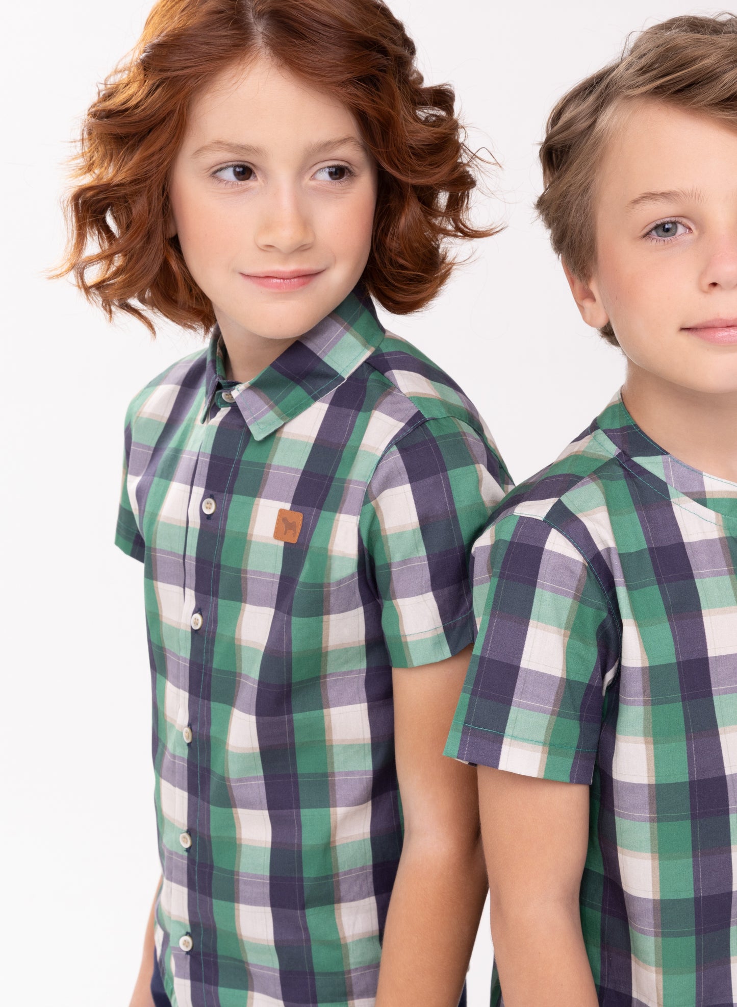 Conjunto Infantil Camisa MC Xadrez Verde e Bermuda Linho Marinho - Charpey