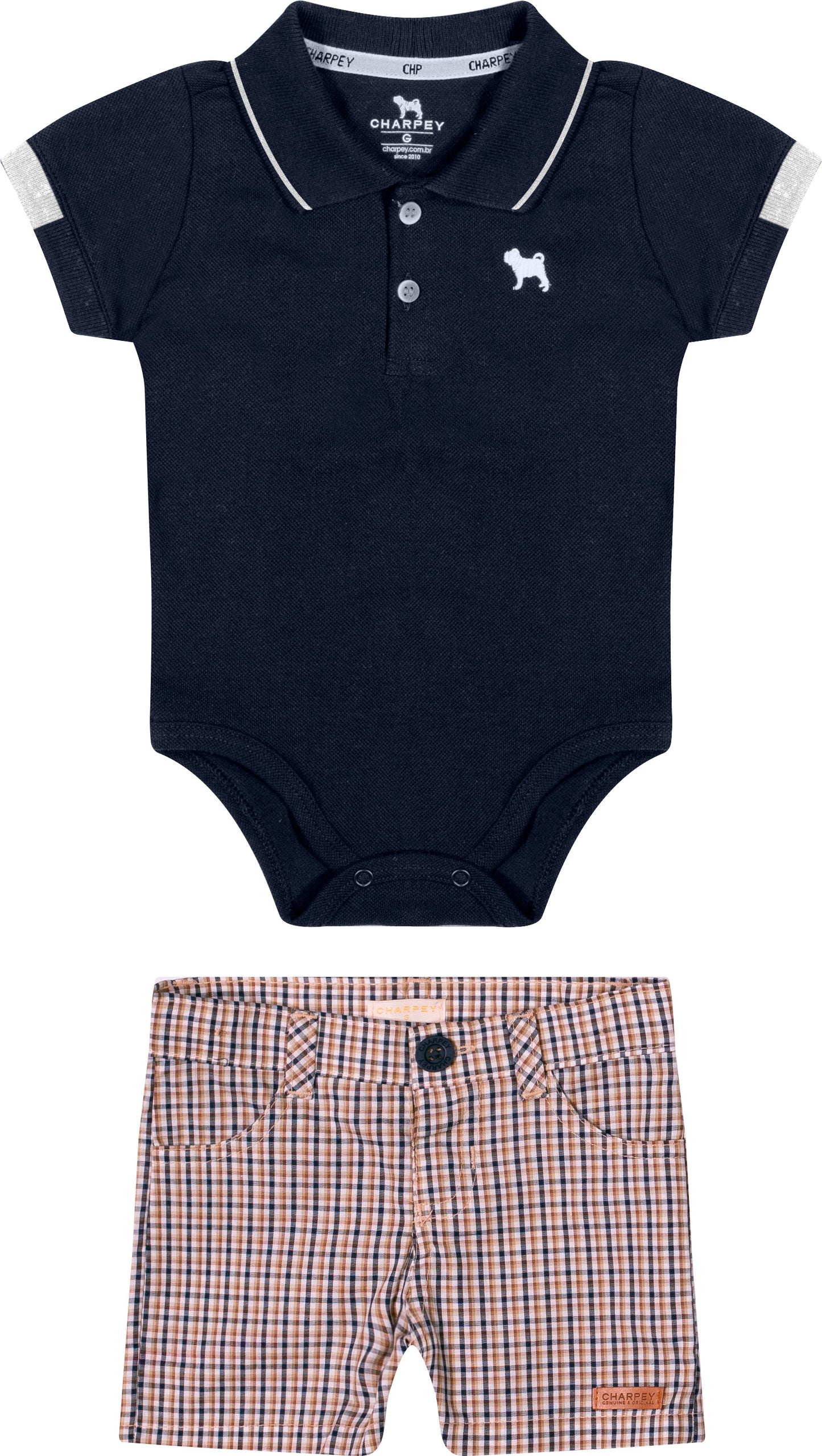 Conjunto Bebê Body Polo Marinho e Bermuda - Charpey