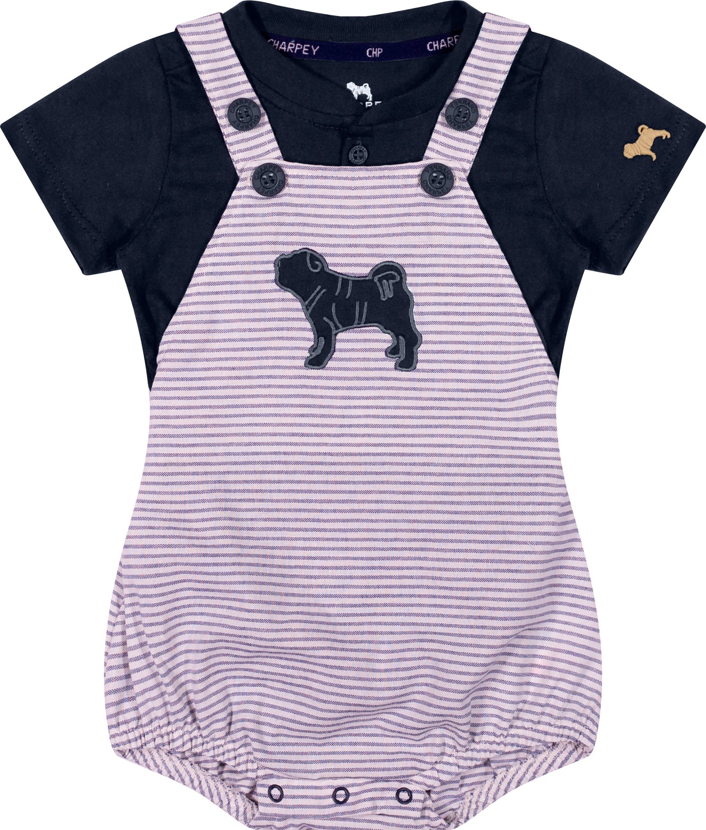Conjunto Bebê Body Camisa com Macacão Marinho - Charpey