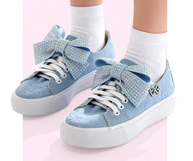 Tênis Infantil Casual Rendado Laço Strass Azul Claro - Luluzinha
