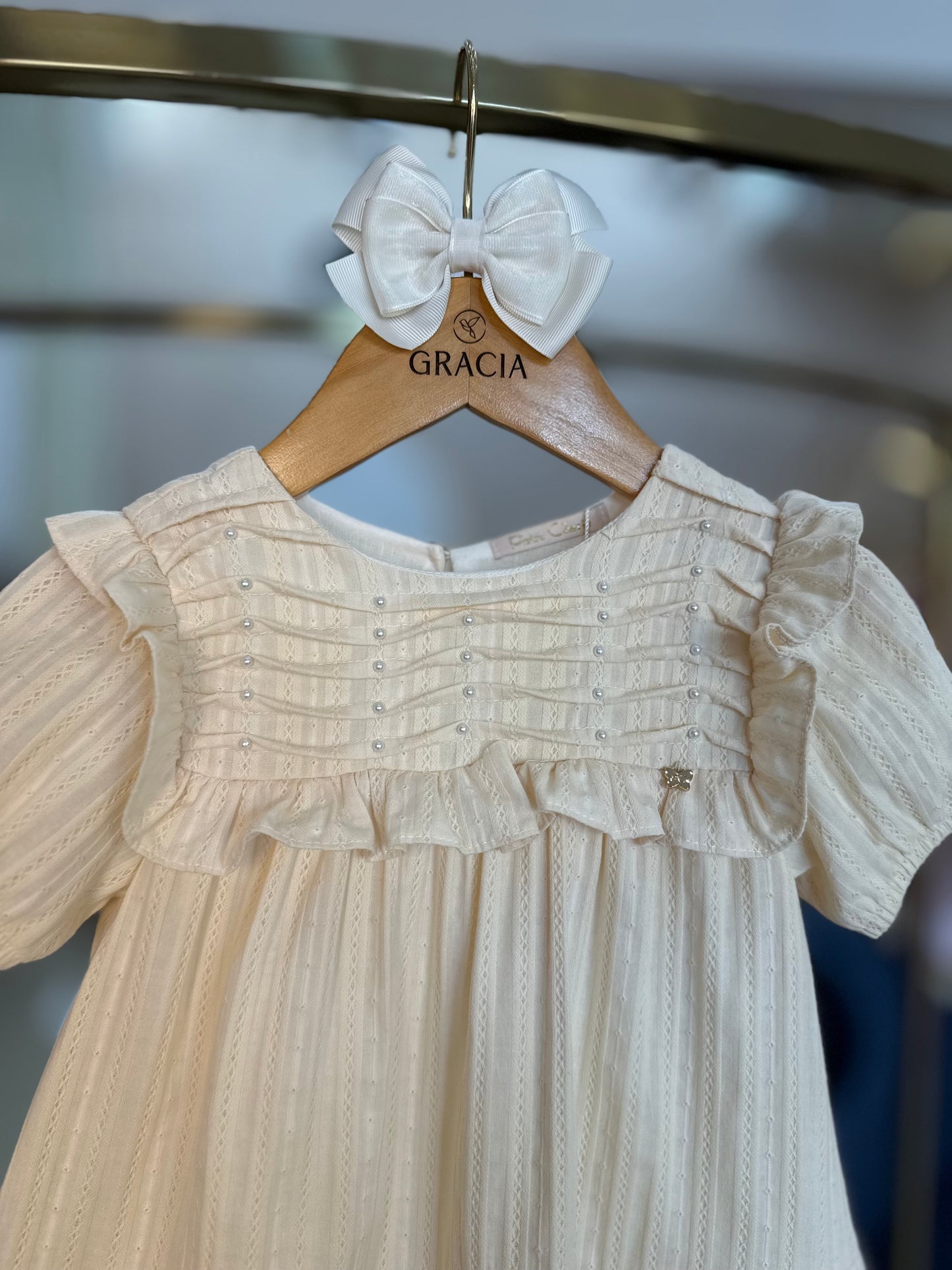 Vestido Infantil de Algodão Giardino Bege - Petit Cherie