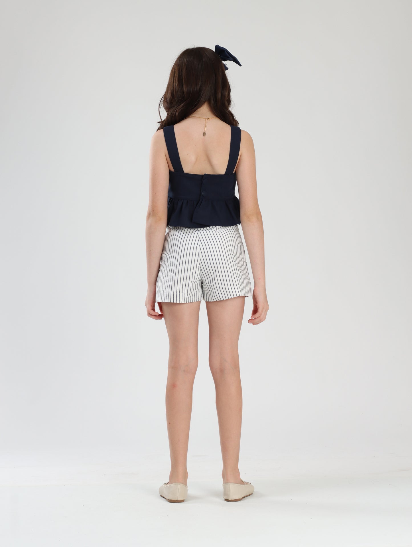 Conjunto Infantil Blusa Peplum e Shorts Navy - Luluzinha
