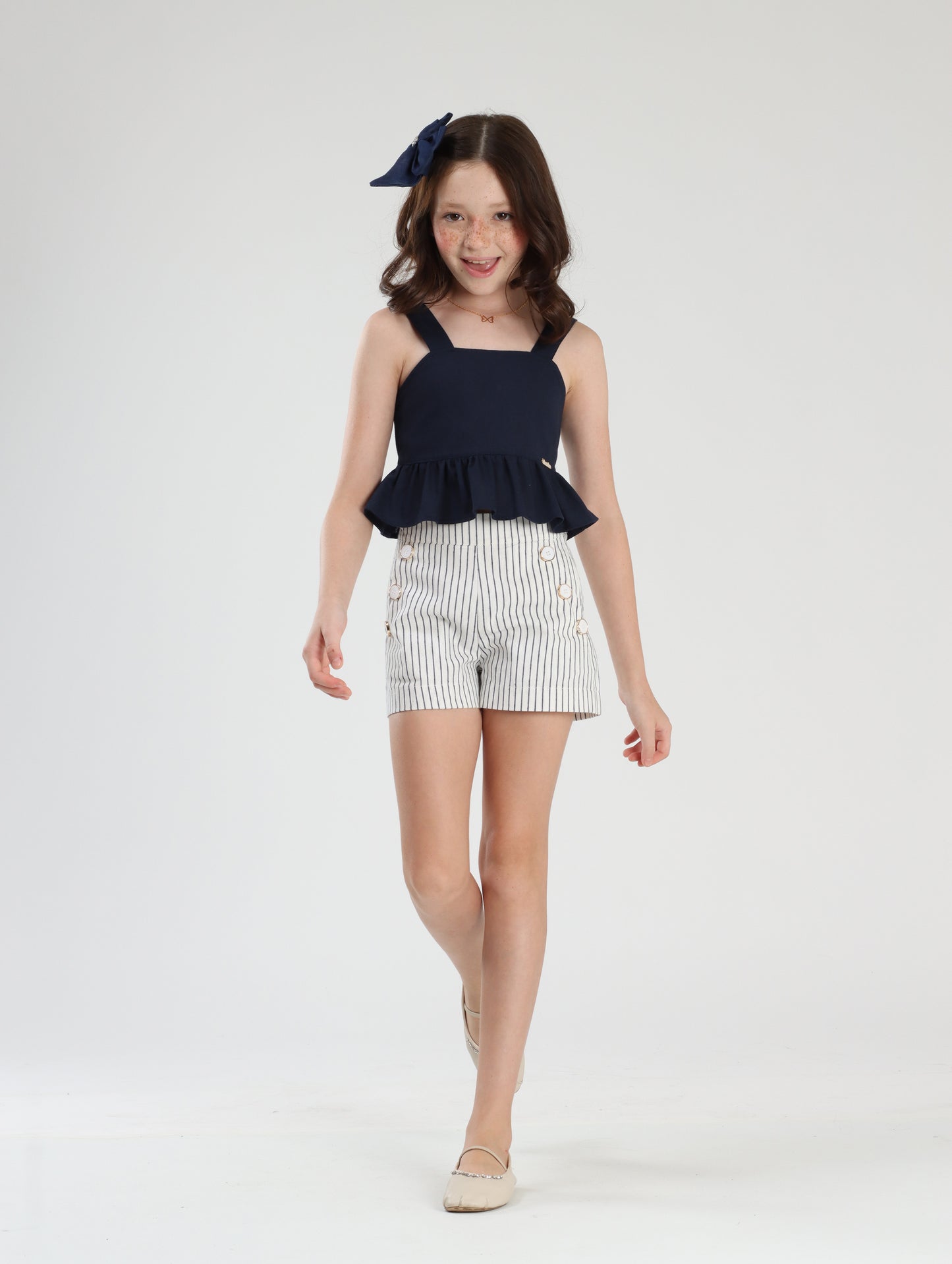 Conjunto Infantil Blusa Peplum e Shorts Navy - Luluzinha