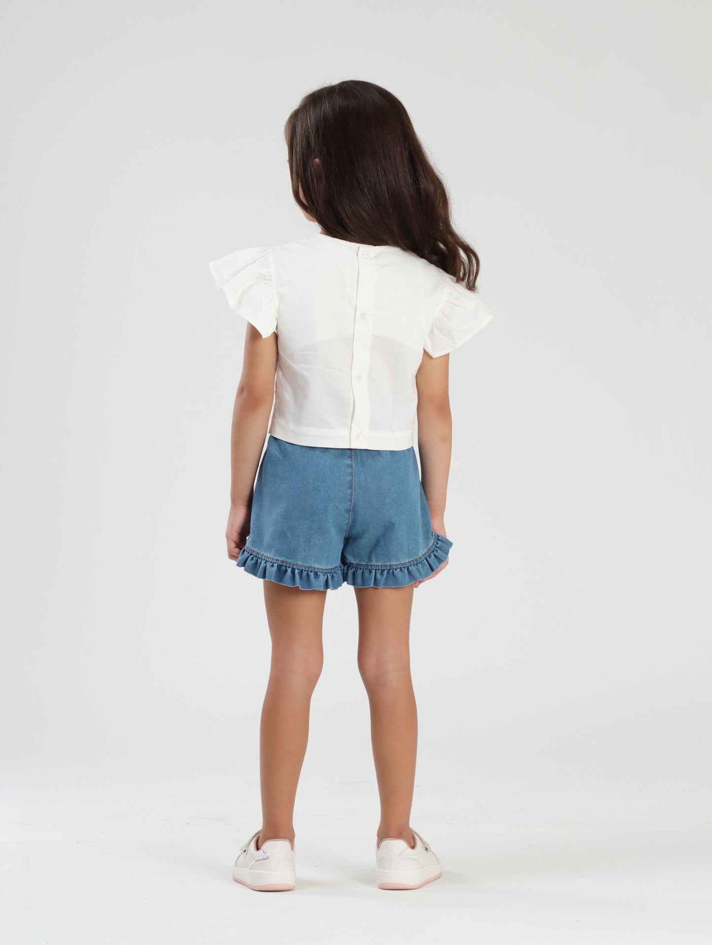 Conjunto Infantil Blusa de Algodão Bordado e Shorts Jeans - Luluzinha