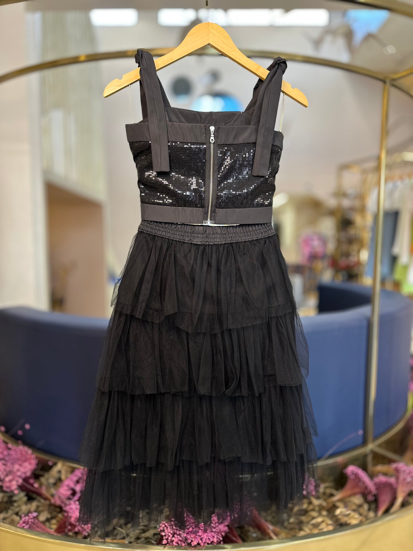 Conjunto Teen Blusa Paetê e Saia Midi Camadas de Tule - Two In