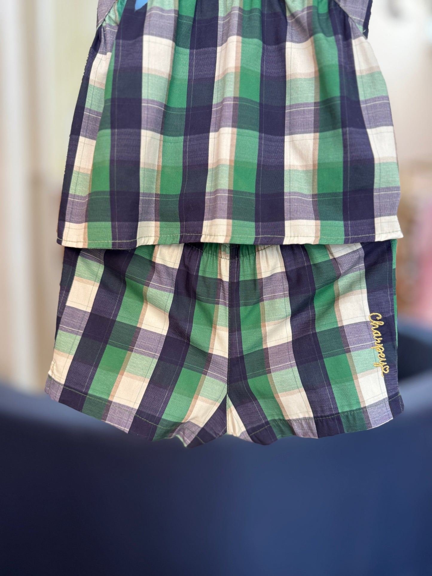 Conjunto Infantil Blusa e Shorts Algodão Xadrez Verde - Charpey
