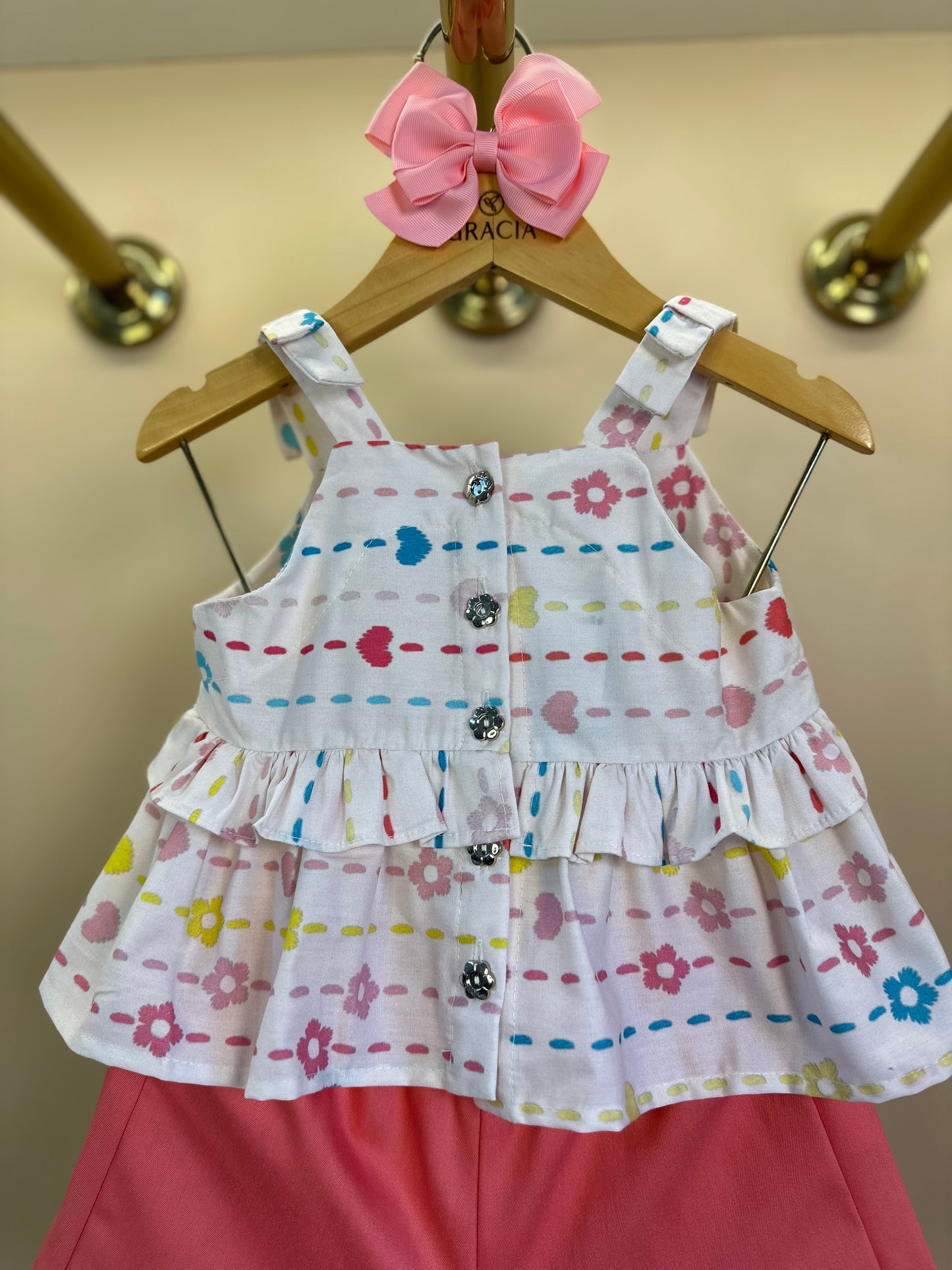 Conjunto Infantil Bata Estampada e Shorts Sarja Lycra Goiaba - Beabá