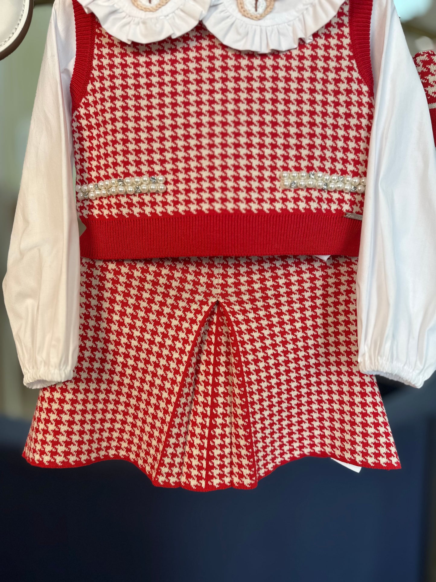 Conjunto Infantil Colete e Saia Tricot Pied Poule Prega - Pituchinhus