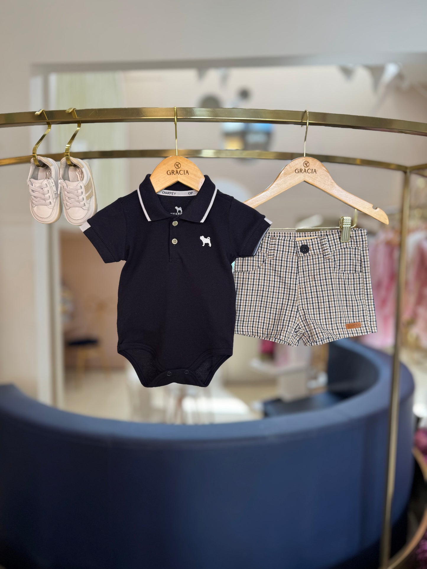 Conjunto Bebê Body Polo Marinho e Bermuda - Charpey