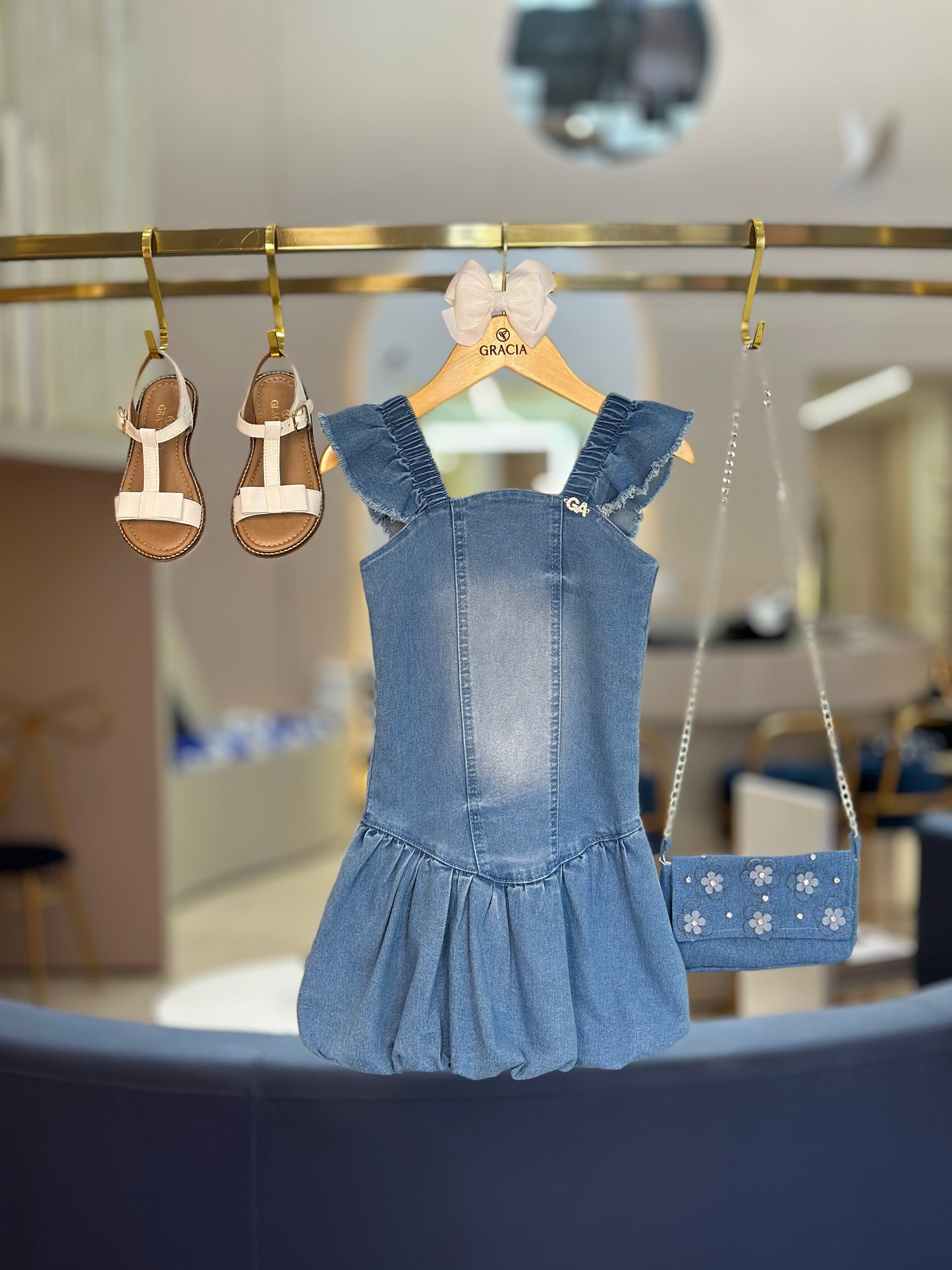 Vestido Infantil Balonê Jeans - Gabriela Aquarela