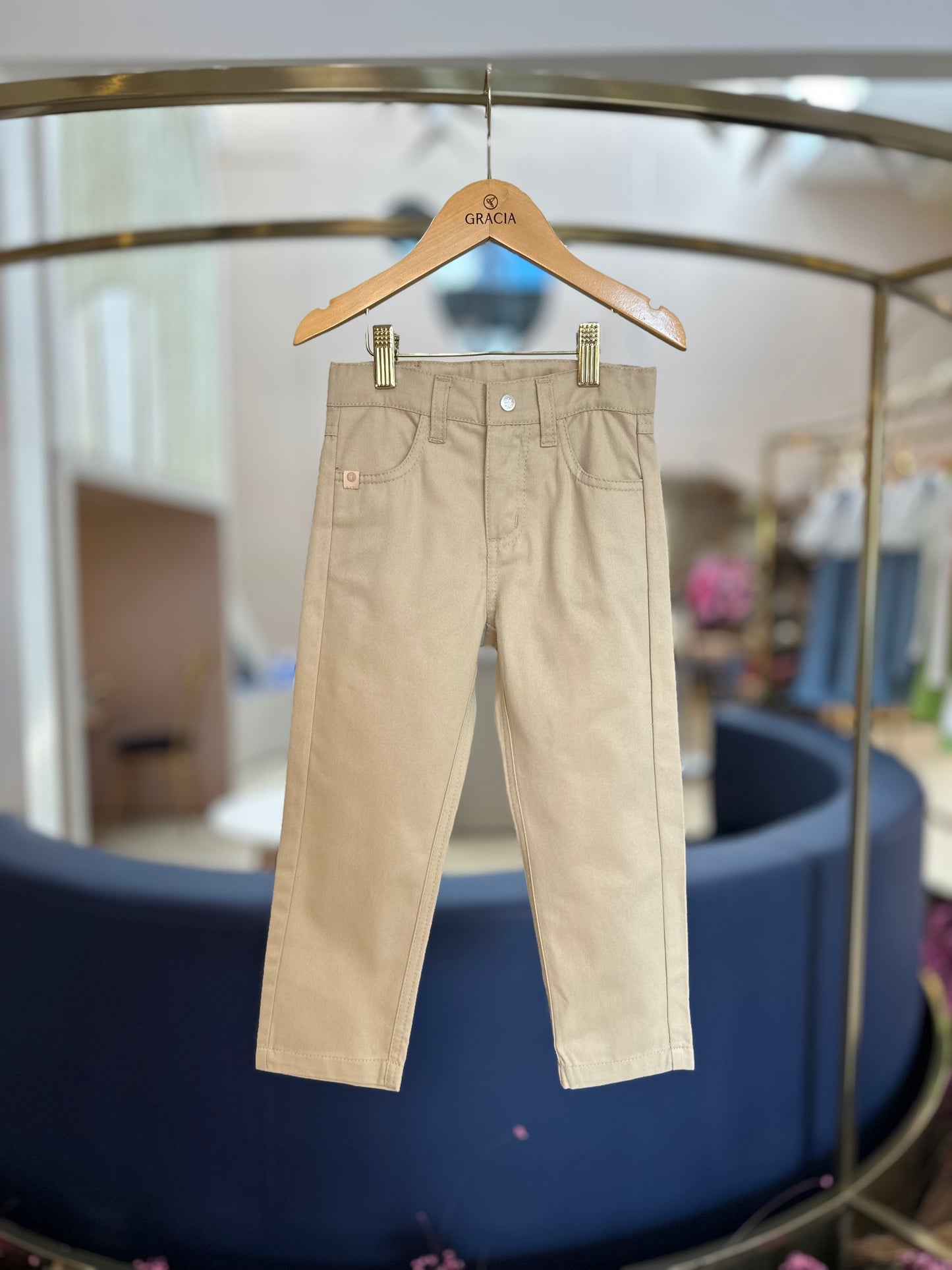 Calça Infantil Social Sarja Bege - Um Mais Um