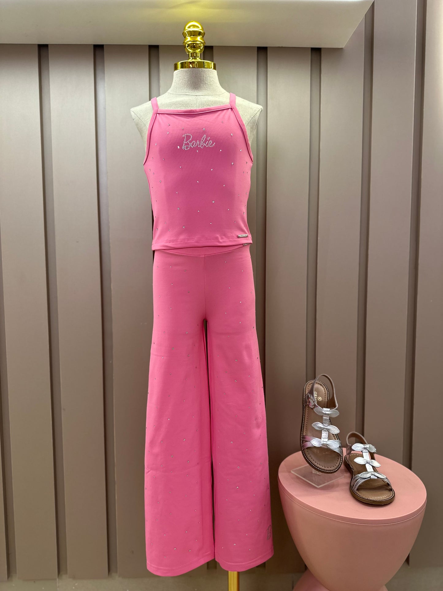 Calça Infantil Reta Light Cristais Barbie Rosa Pop Pink - Pituchinhus