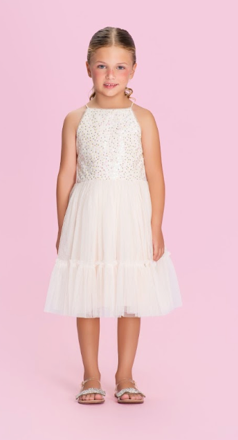 Vestido Infantil Com Aplicações Em Strass e Saia Em Tule - Petit Cherie
