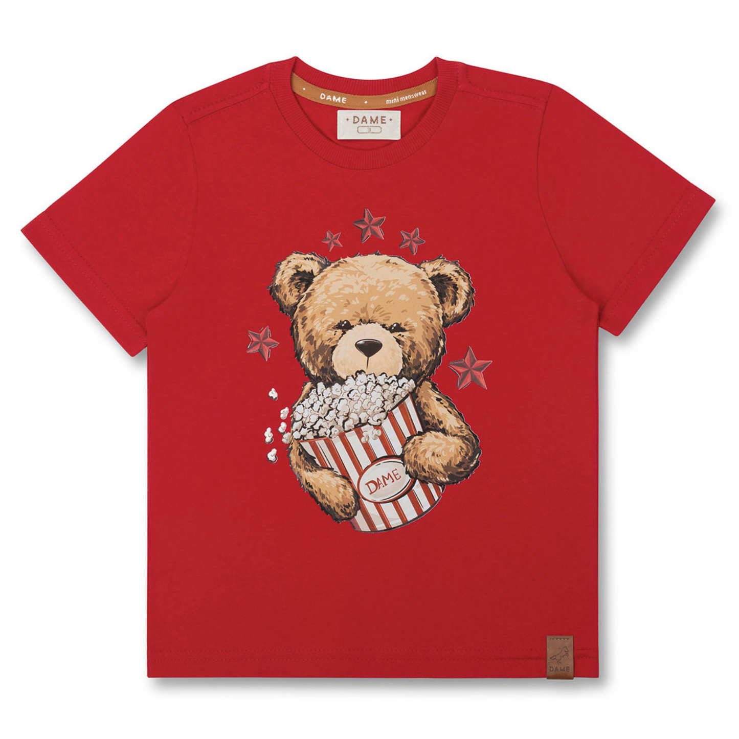 Conjunto Infantil Camiseta Teddy Pipoca e Bermuda Linho Elastano Bege - Dame PRÉ-VENDA