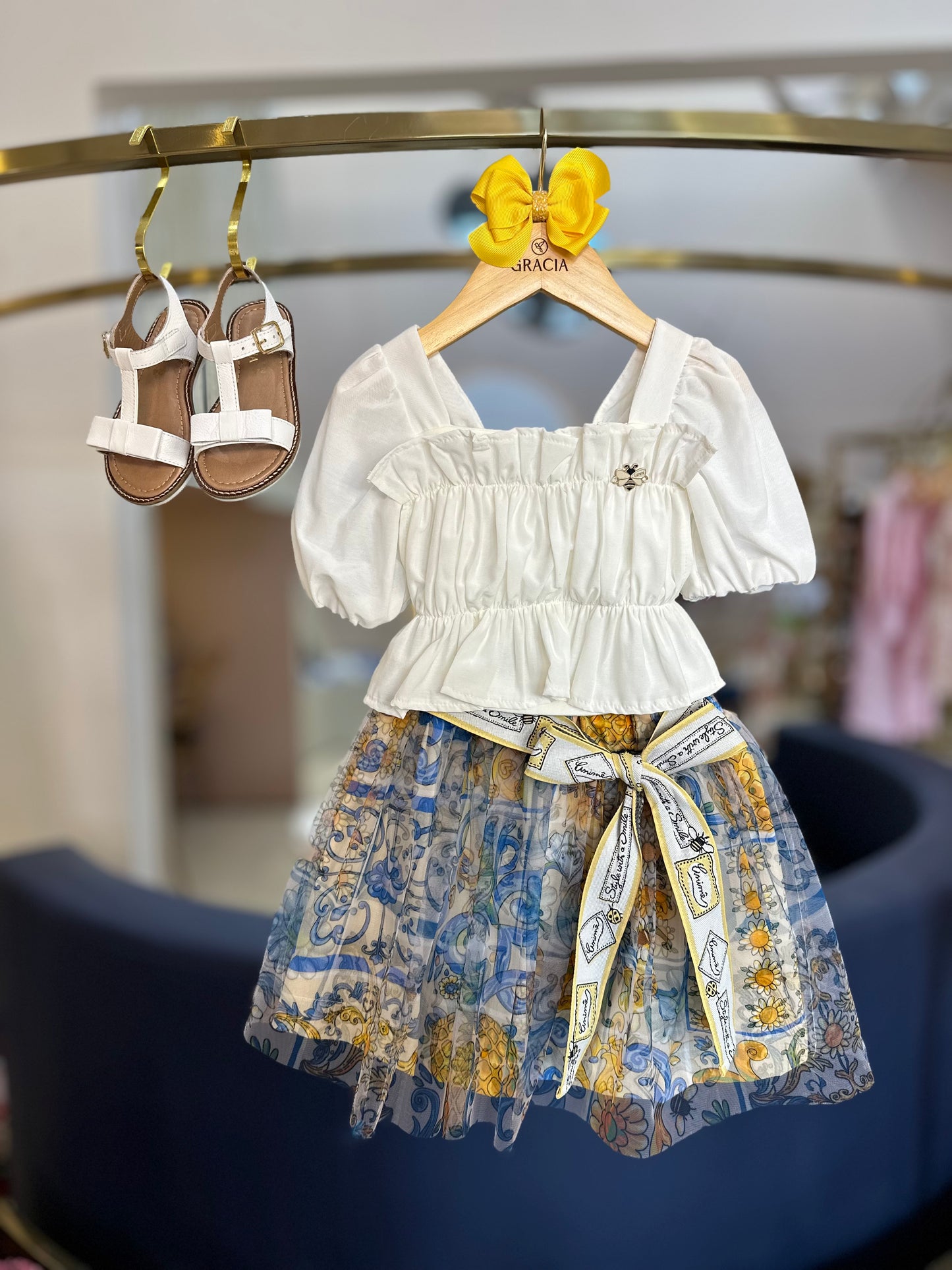 Conjunto Infantil Blusa Babados e Saia Tule Abelhinhas - Animê