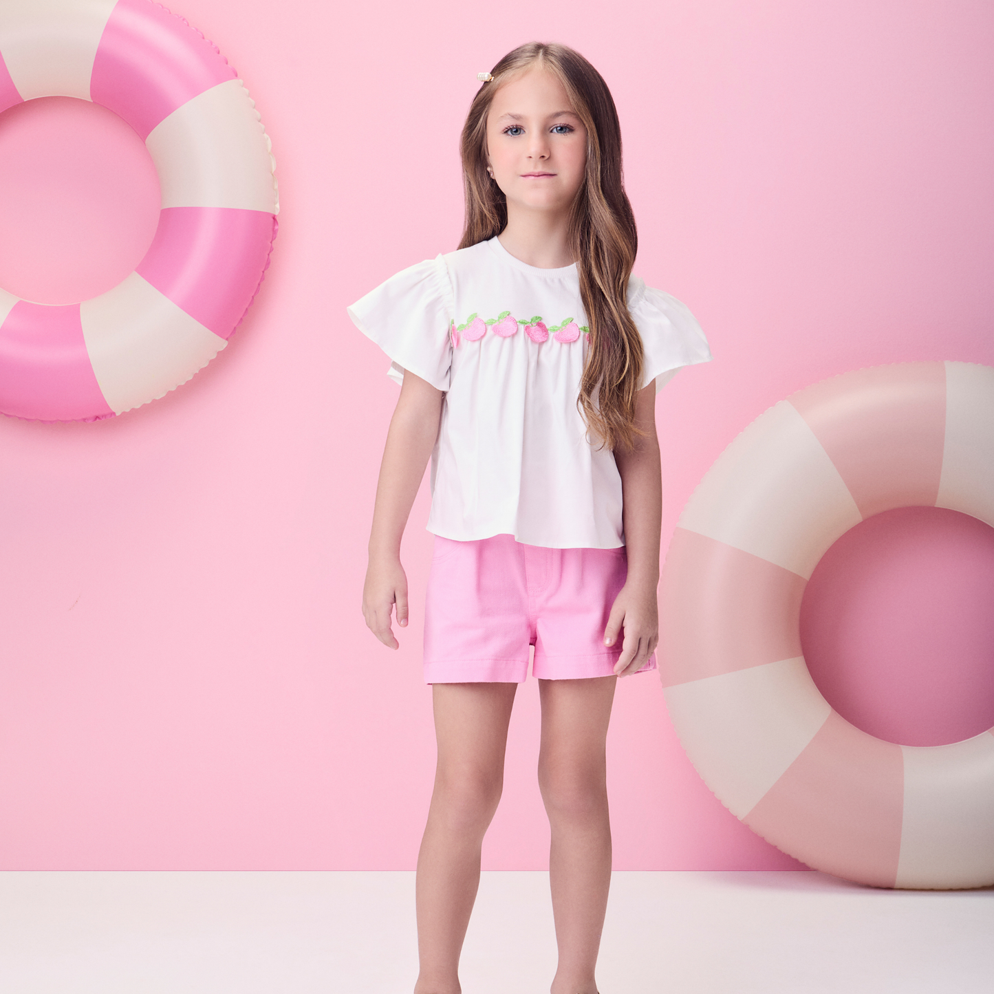 Conjunto Infantil Blusa Algodão e Shorts Maçãzinhas - Momi PRÉ-VENDA
