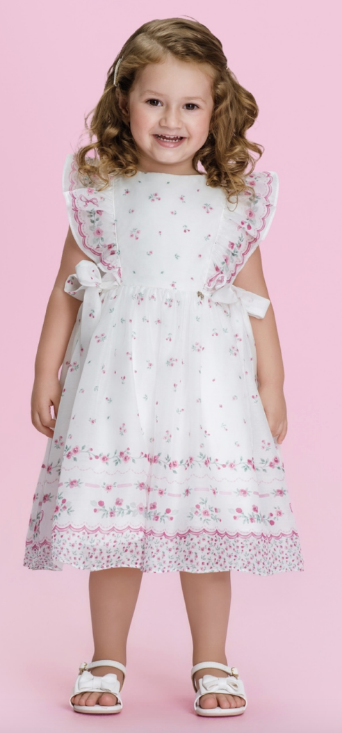 Vestido Infantil Estampa Floral Rosa e Saia Evasê - Petit Cherie