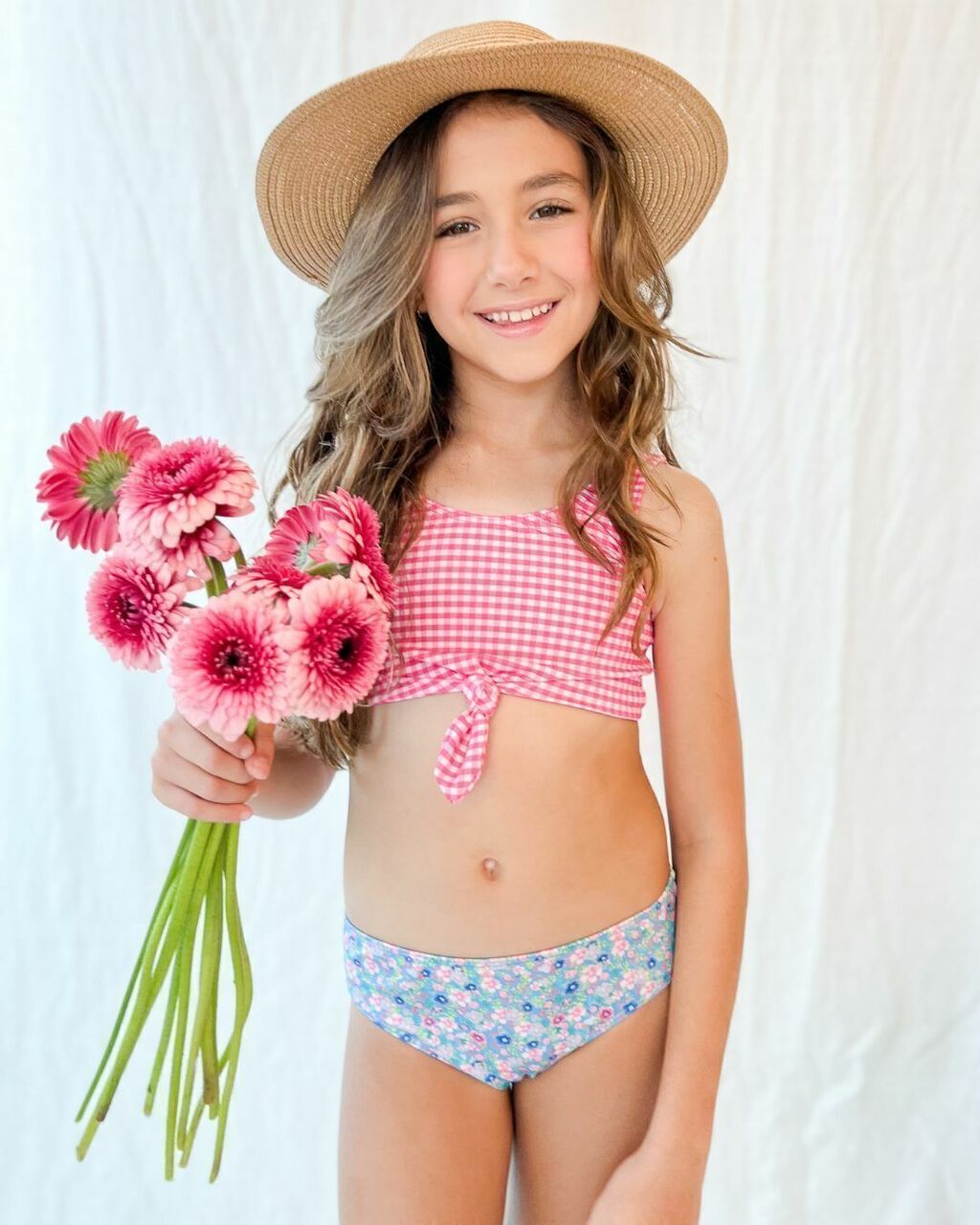 Biquíni Infantil Nó Floral com Xadrez - L'été