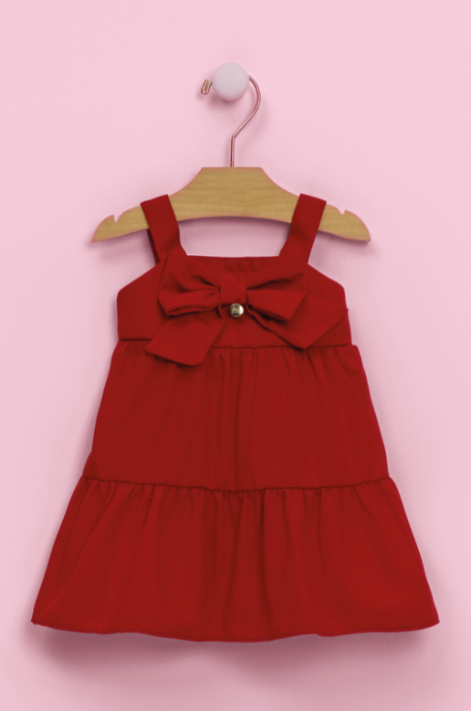 Vestido Infantil Laço Maxxi Babados Em Camadas Vermelho - Mon Sucre
