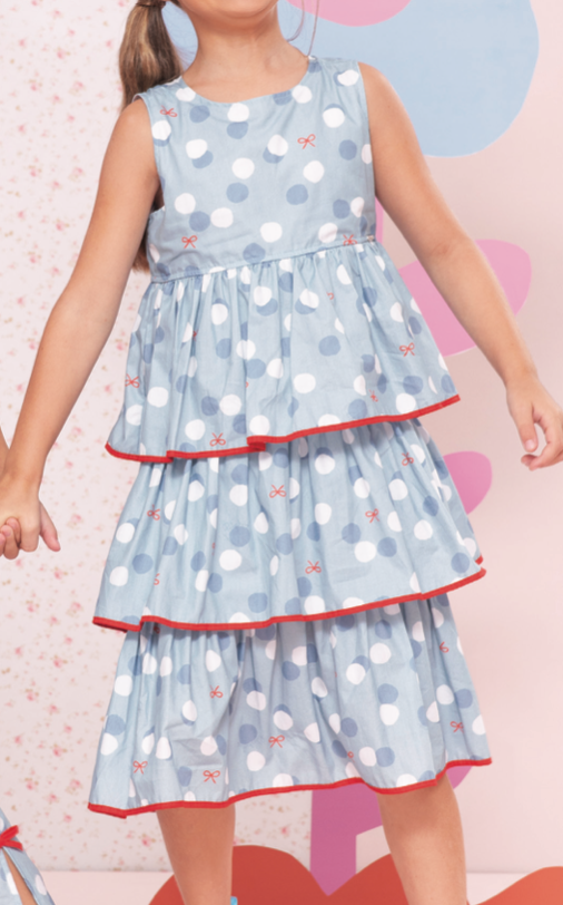 Vestido Infantil Algodão Estampa Poá Babados Detalhes Vermelho - Putichinhus