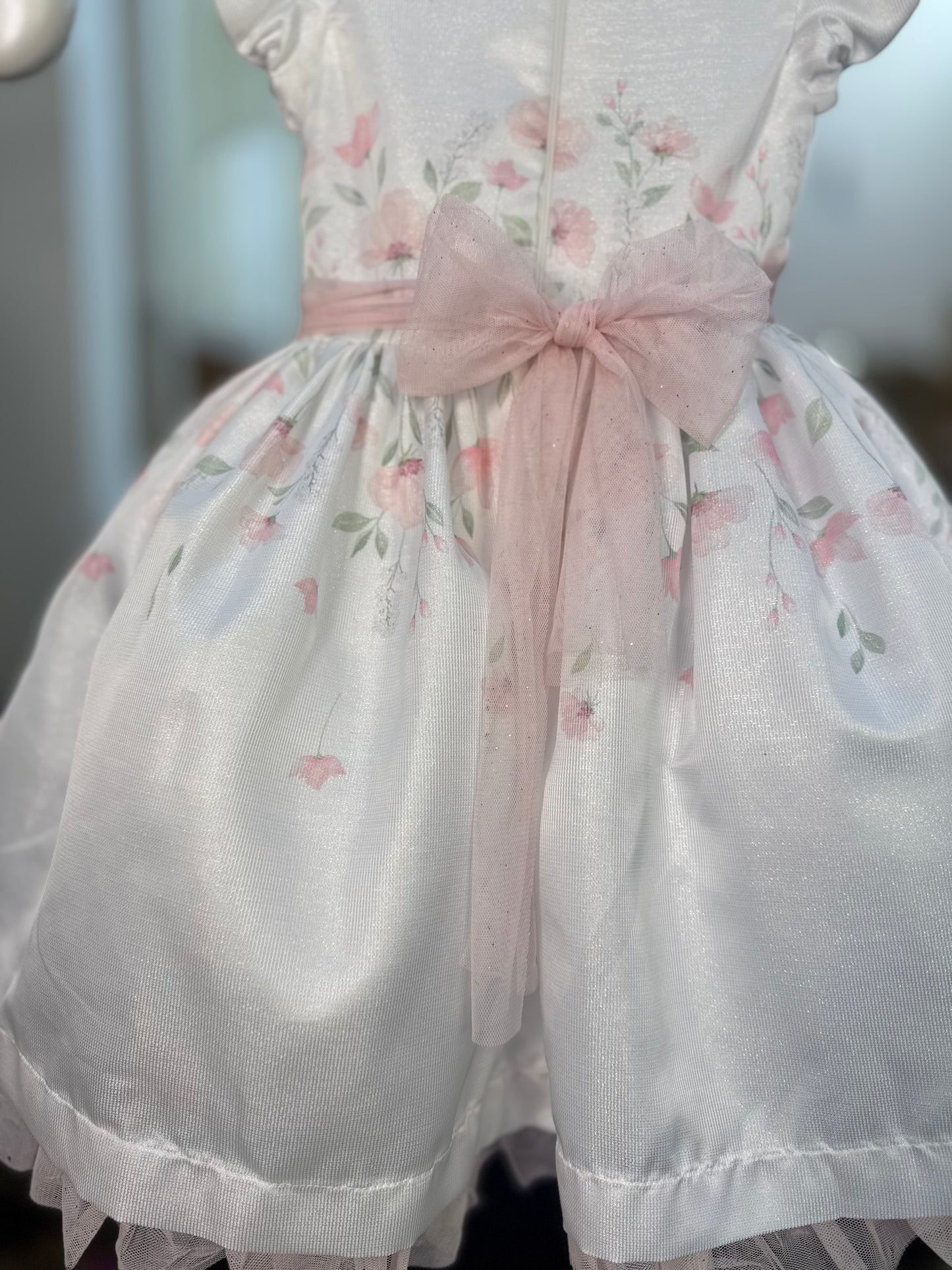 Vestido Infantil Festa Tule Rosa Flores - Petit Cherie