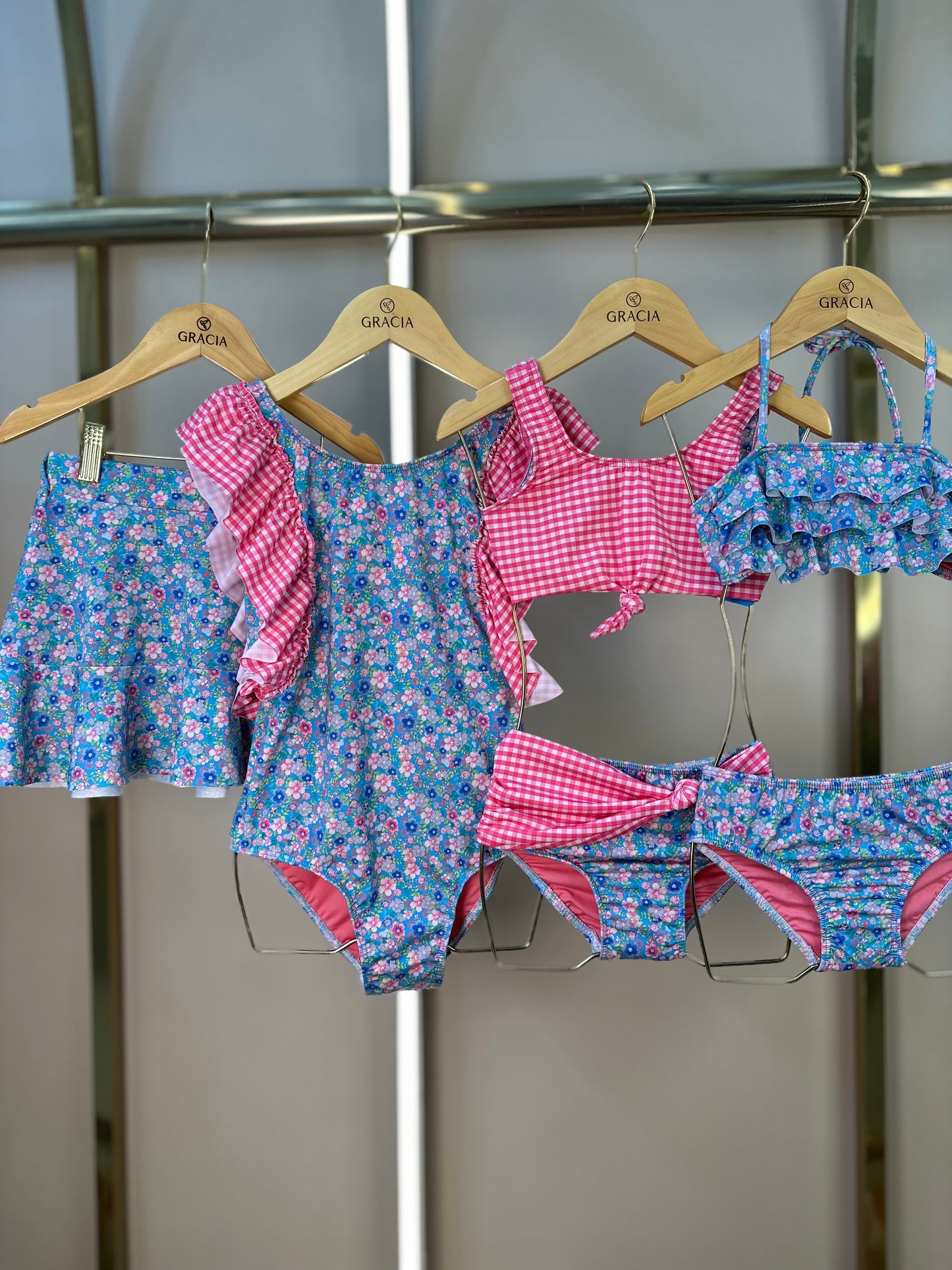 Biquíni Infantil Nó Floral com Xadrez - L'été