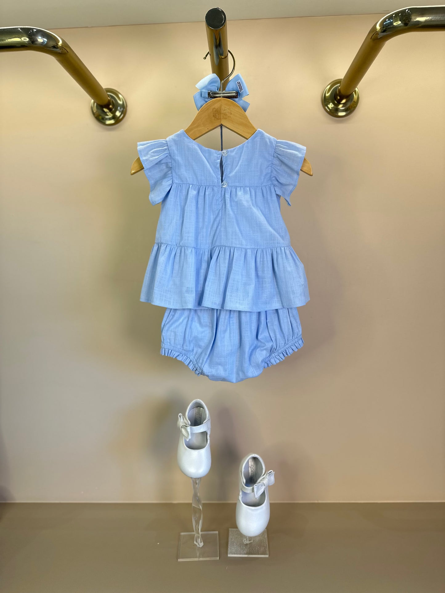Conjunto Bebê Algodão Batinha Bordada e Shortinho Azul - Petit Cherie