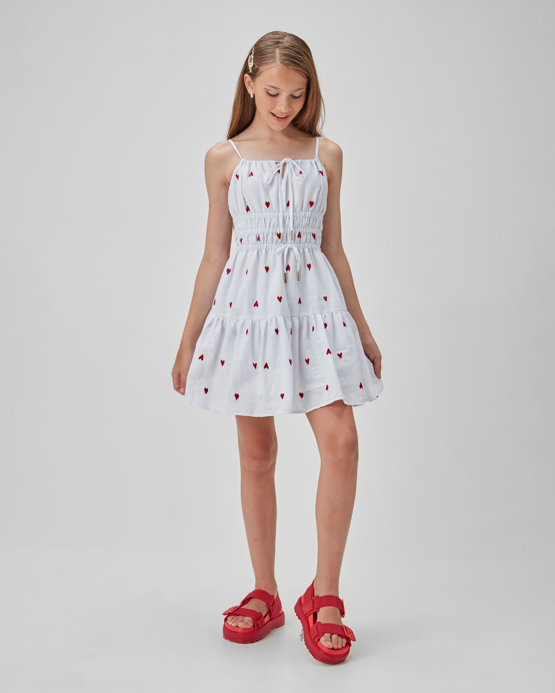 Vestido Teen Voil Corações Bordados - Two In