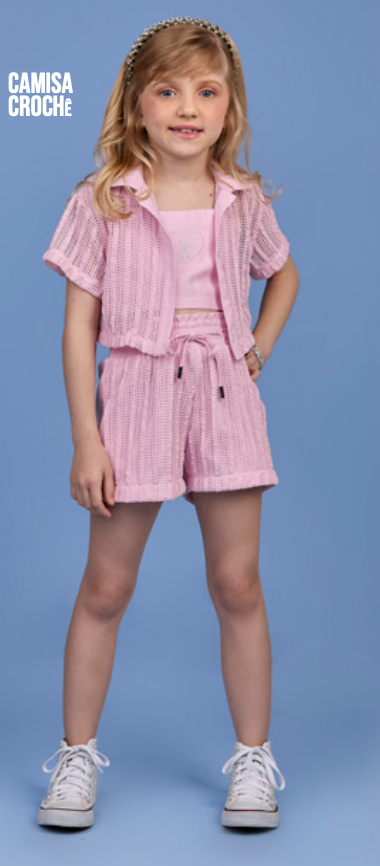 Conjunto Infantil Camisa Crochê Com Top e Shorts Crochê - Gabriela Aquarela