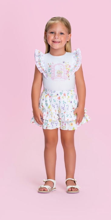 Conjunto Infantil Blusa Babadinho Florais e Shorts - Petit Cherie