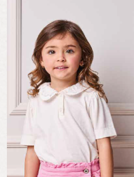 Blusa Infantil Gola Rendada Off White - Animê Petite
