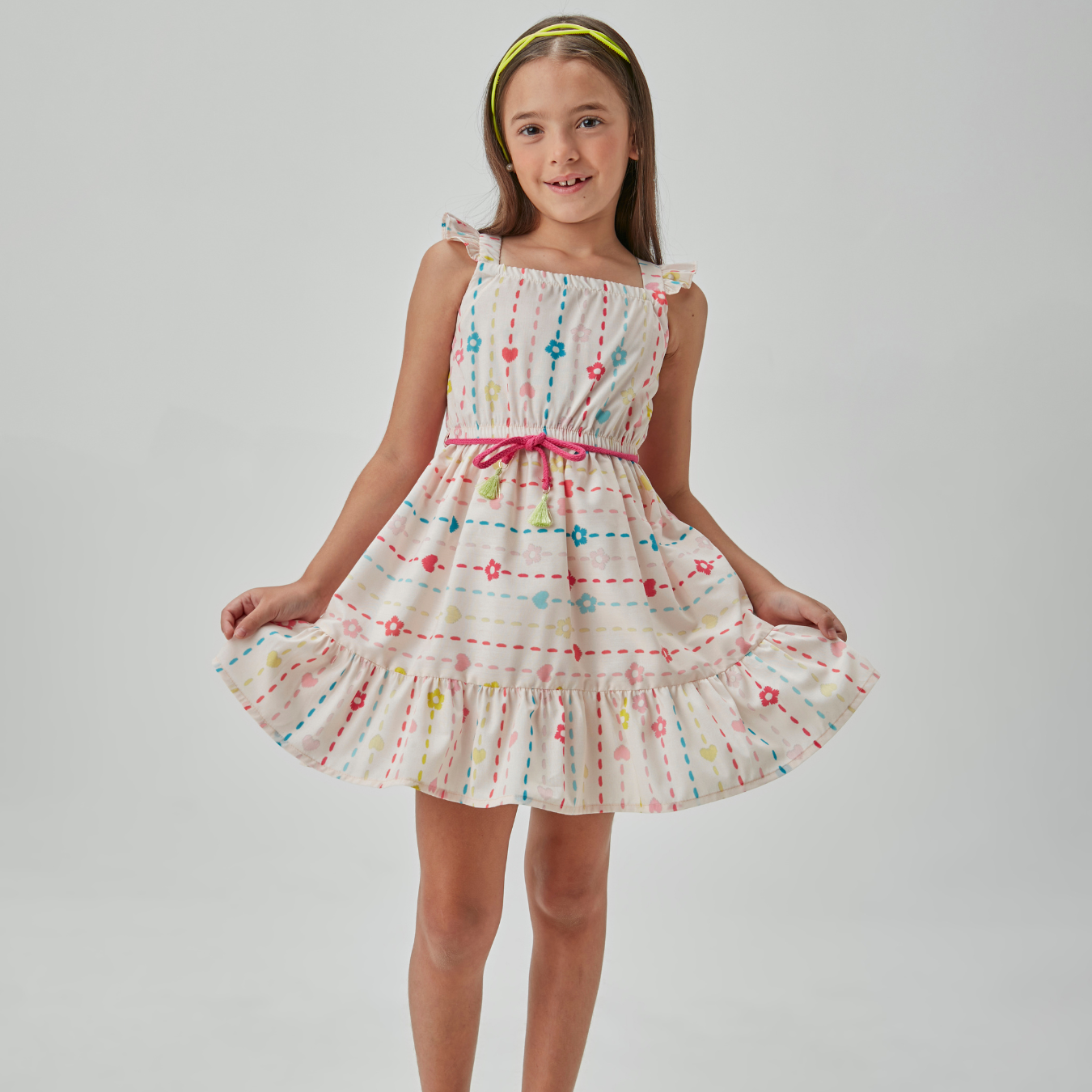 Vestido Infantil Algodão Estampado Cintinho - Beabá PRÉ-VENDA