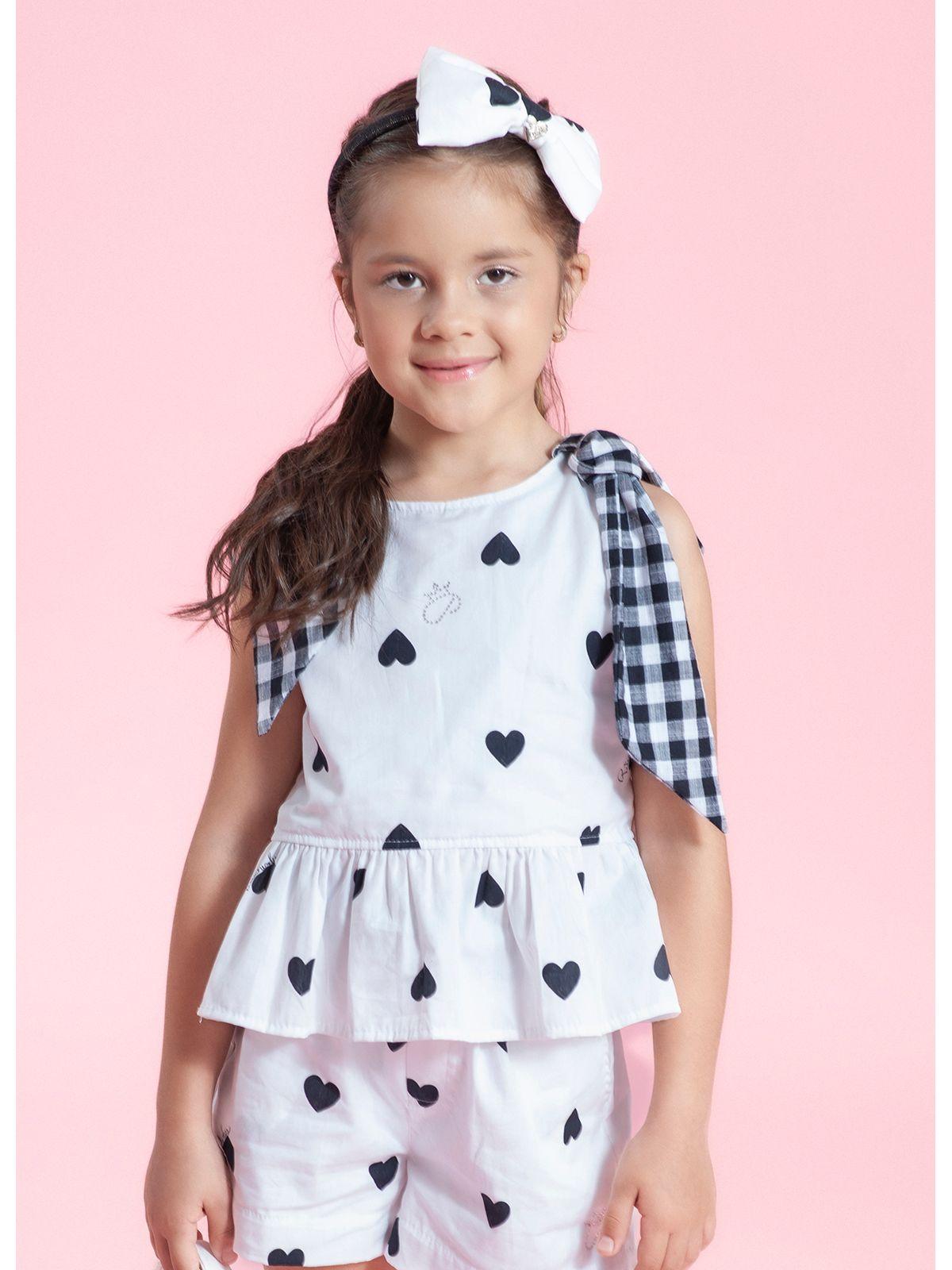 Blusa com Laço Corações & Xadrez Pituchinhus - Gracia