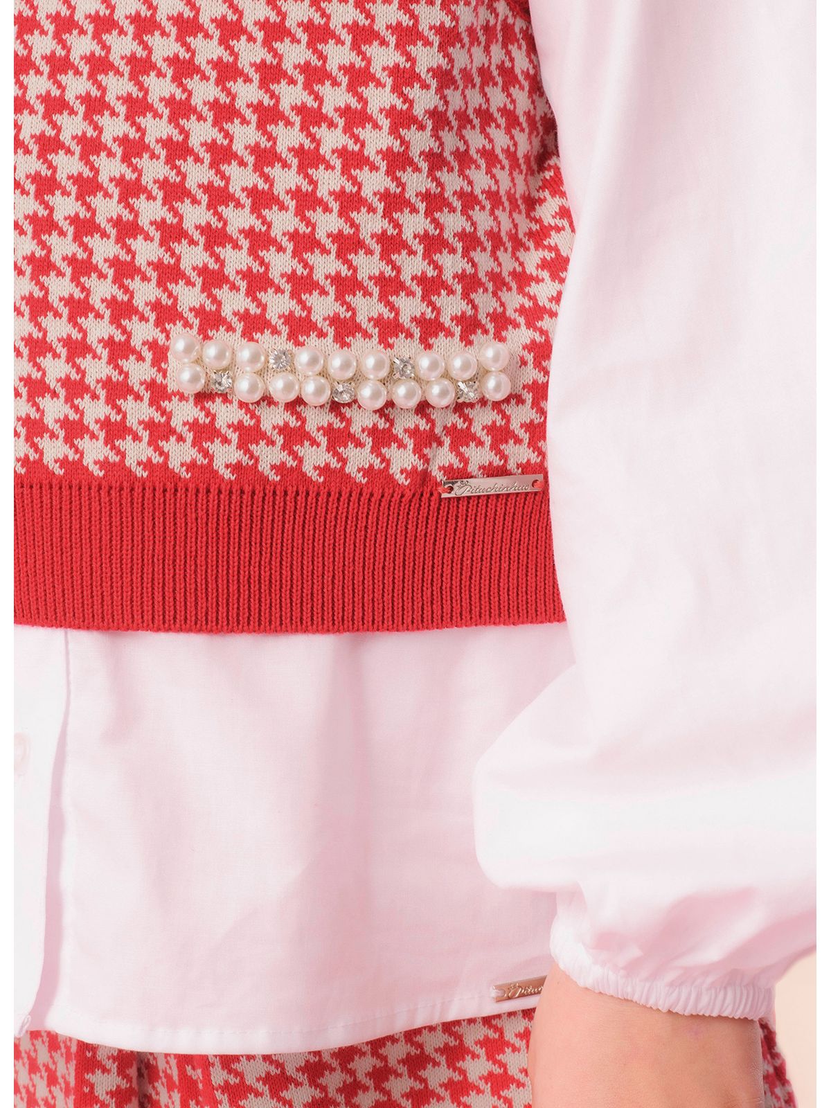 Conjunto Infantil Colete e Saia Tricot Pied Poule Prega - Pituchinhus