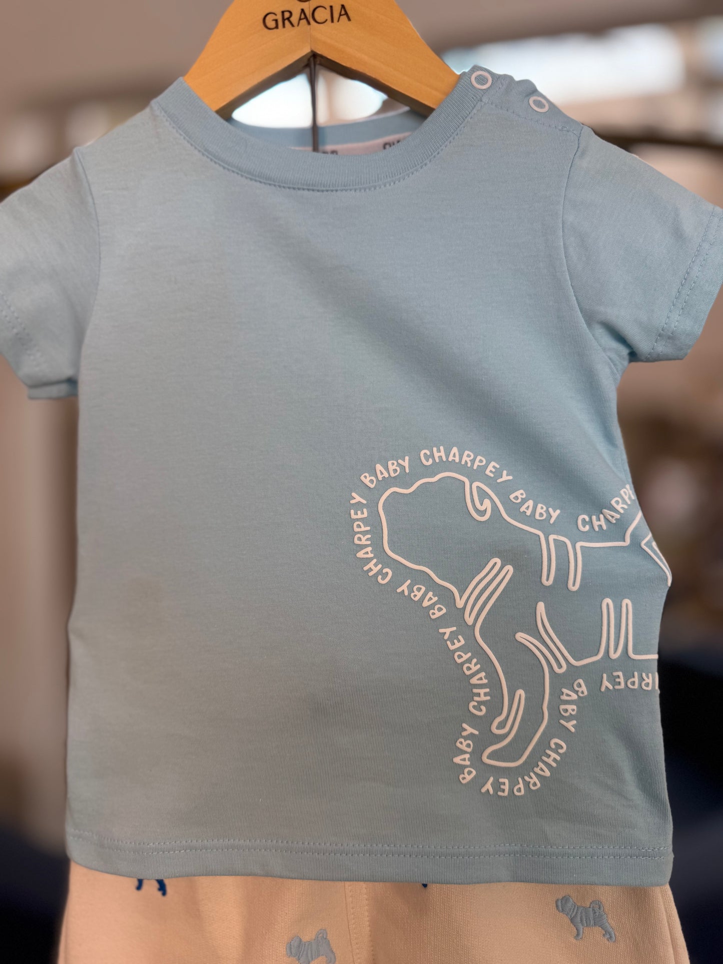 Conjunto Infantil Camiseta Algodão Azul e Bermuda Moletom Off - Charpey