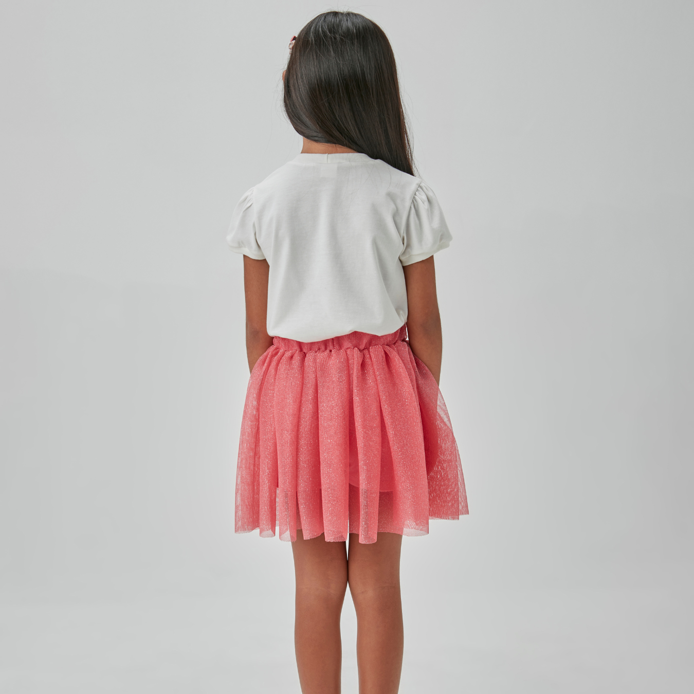Conjunto Infantil Blusa Algodão e Saia Tule Coral - Beabá PRÉ-VENDA
