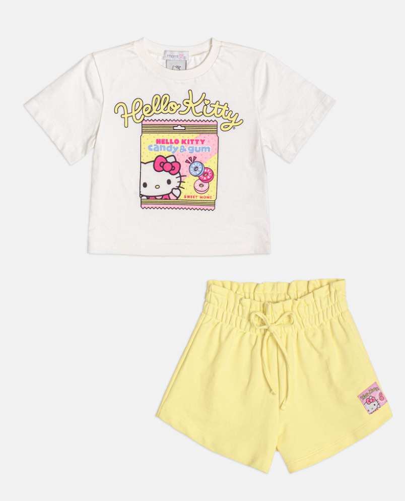 Conjunto Infantil Blusa Hello Kitty e Shorts Cós Elástico - Momi