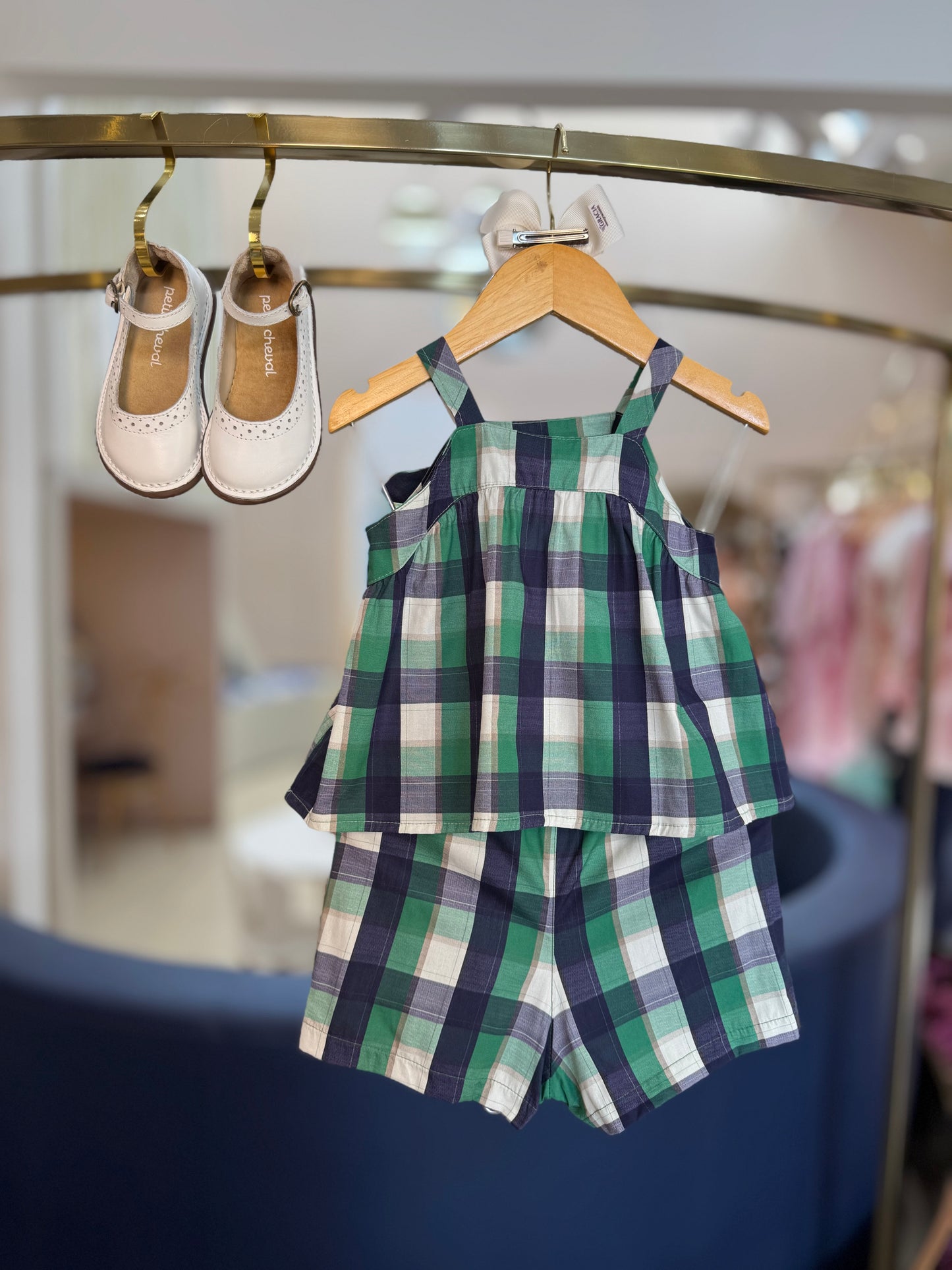 Conjunto Infantil Blusa e Shorts Algodão Xadrez Verde - Charpey