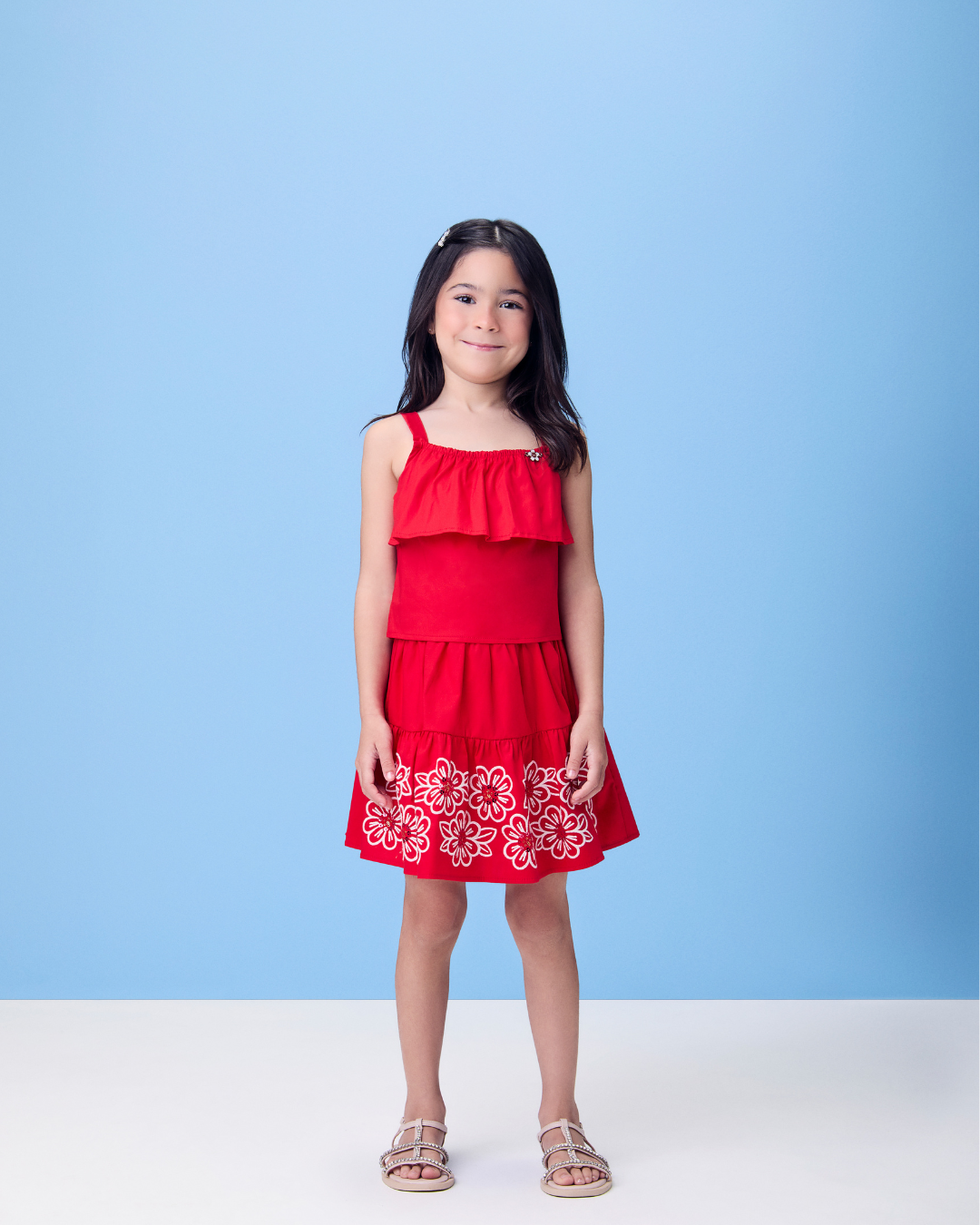 Conjunto Infantil Blusa Babados Mini Joia e Saia Flores - Momi