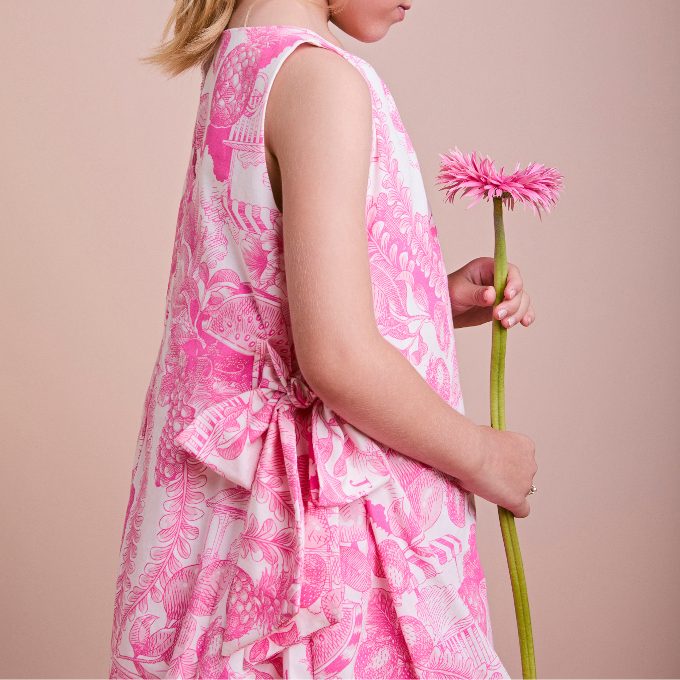 Vestido Infantil Balonê Laços Laterais Floral Pink - Animê