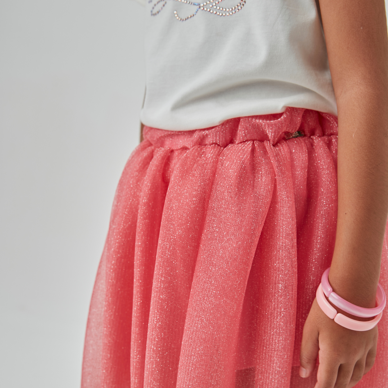 Conjunto Infantil Blusa Algodão e Saia Tule Coral - Beabá PRÉ-VENDA