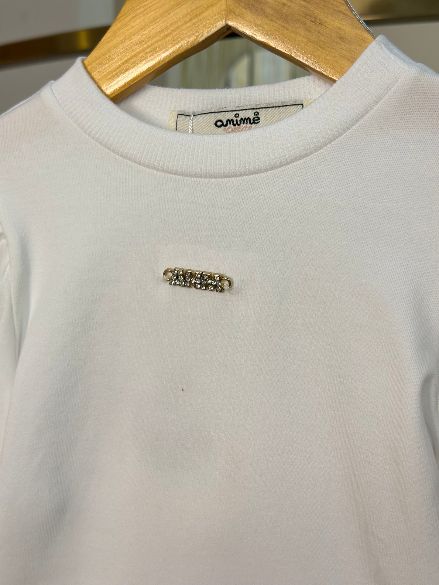 Jardineira Infantil Jeans com Strass com Blusa Manga Balonê - Animê