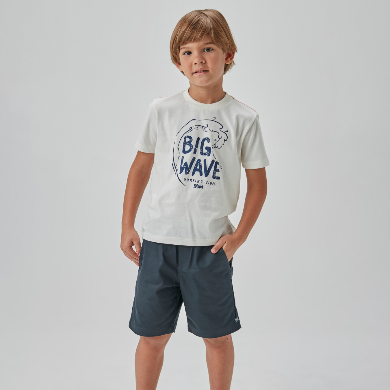 Conjunto Infantil Camiseta Algodão Big Wave e Shorts Azul - Beabá PRÉ-VENDA