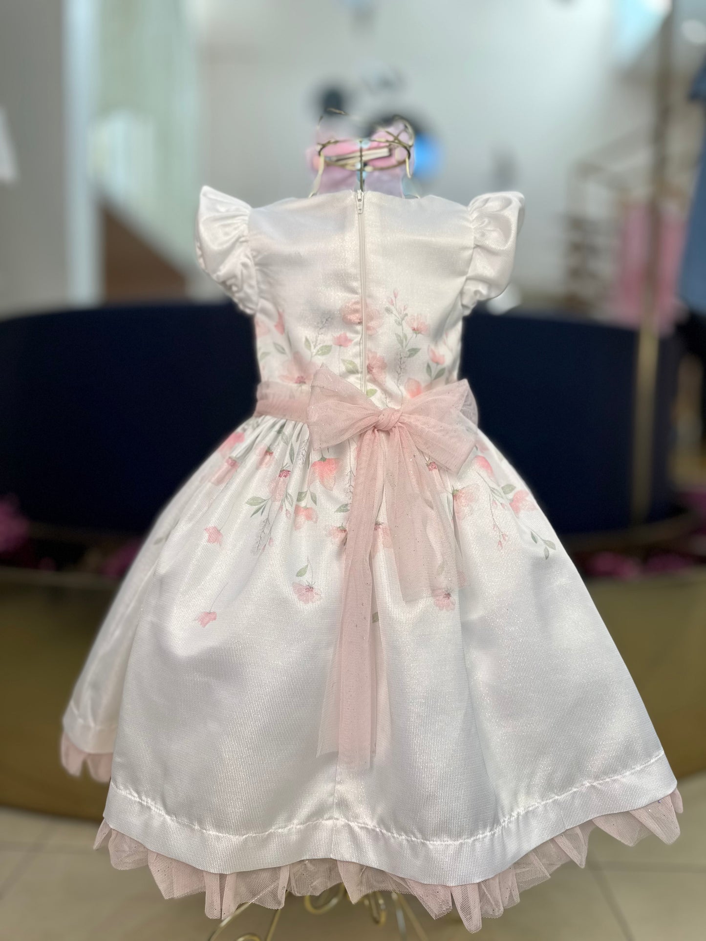 Vestido Infantil Festa Tule Rosa Flores - Petit Cherie